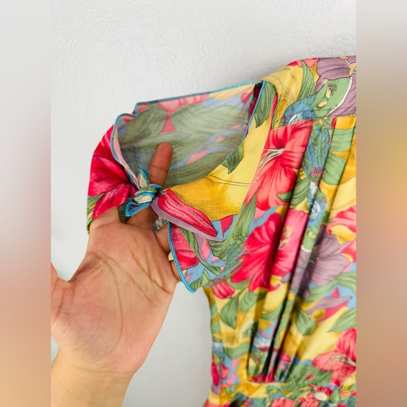 Vintage Carol Anderson Shabby Chic Floral Hibiscus Button Down Pleated Dress - Picture 6 of 10